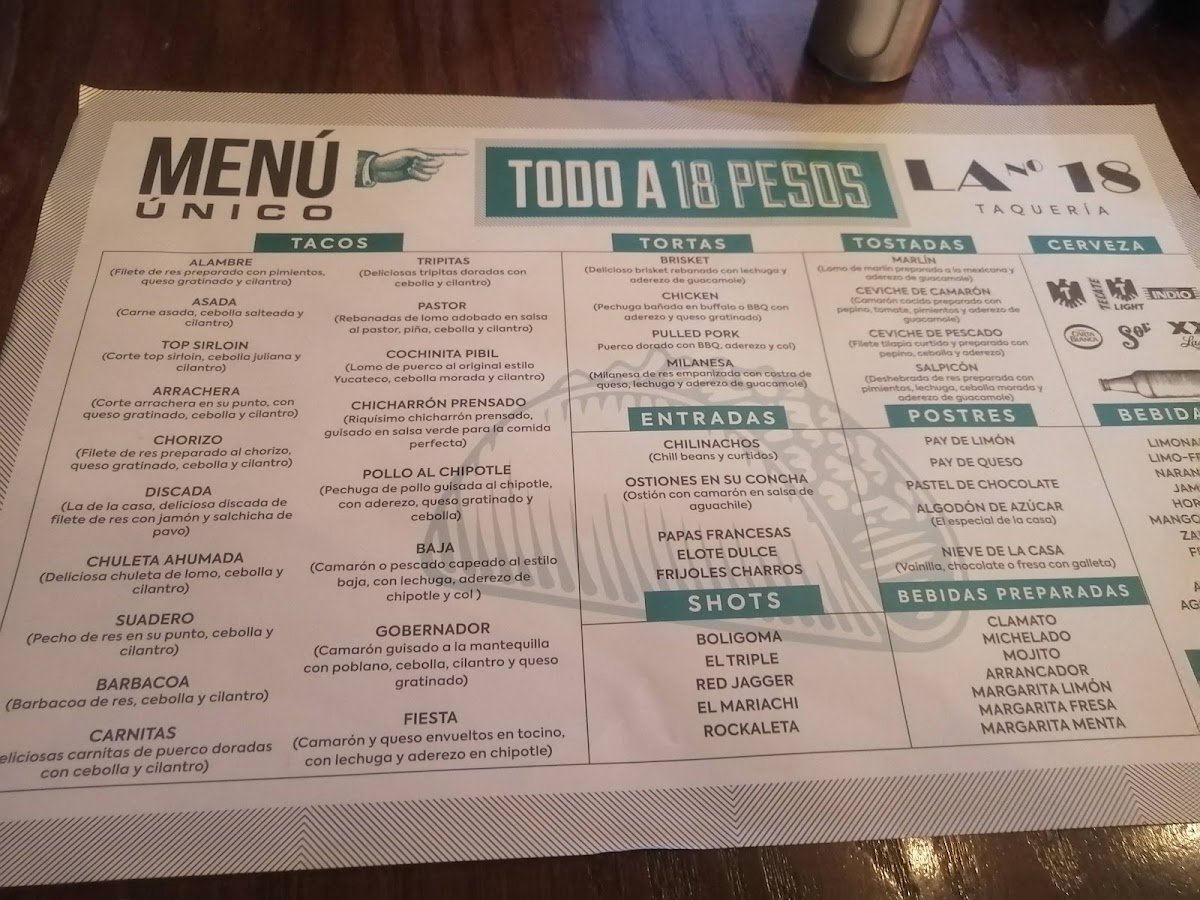 Taquería No 18 Cantera Menu - Image 1
